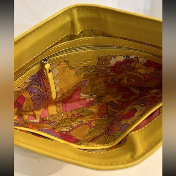 Kate Spade Clutch Handbag With Metal Chain Strap Straw and Yellow Leather 12”x8” - Picture 4 of 8